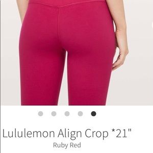 LULU, Align Crop, 21” legging, SIZE:4 color is Ruby Red
